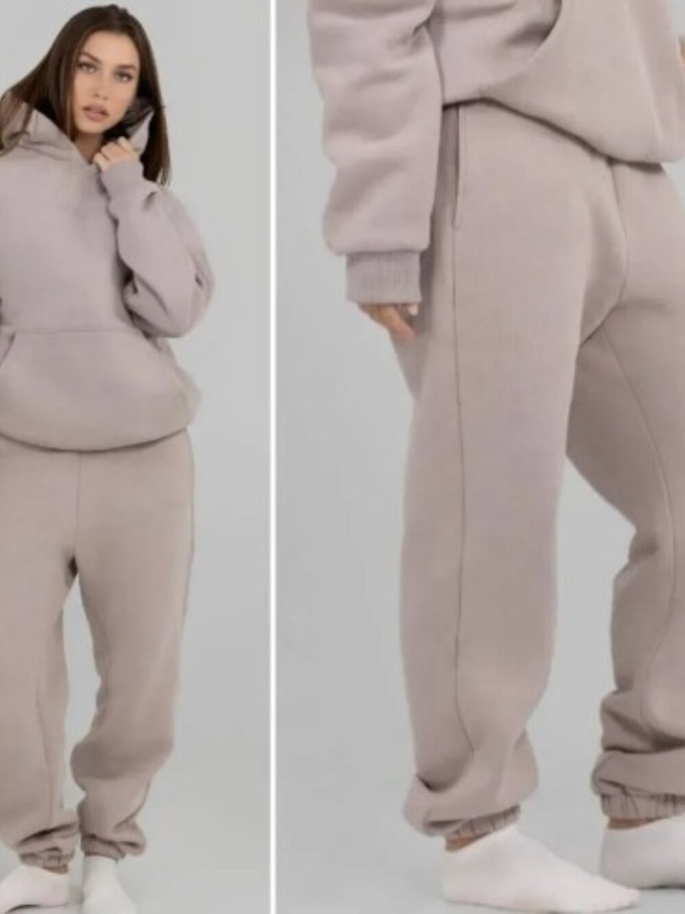 COMFRT Signature Fit Hoodie + Sweatpants Matching Set, Taupe Light Brown, Size M